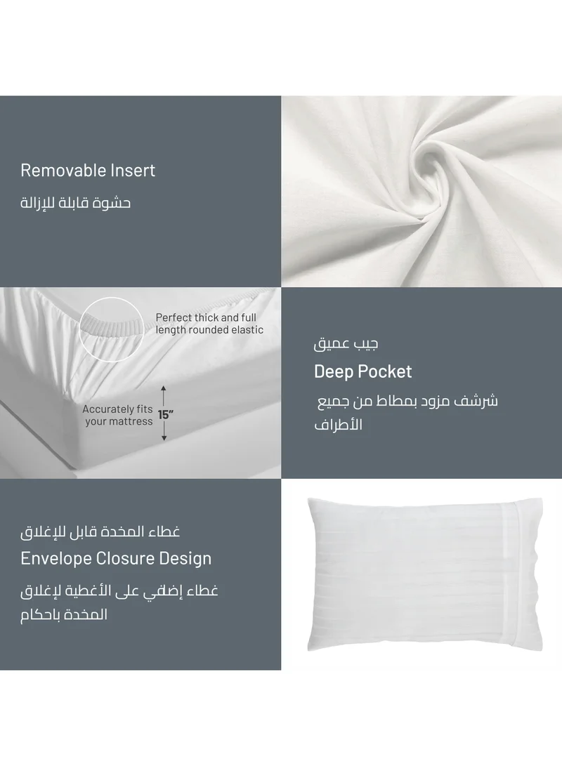 Donetella 3-Piece Hotel Style Duvet Cover Cotton Rich 500 Thread Count Hotel Satin Striped King Size(Without Insert) White
