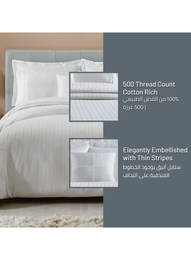 Donetella 3-Piece Hotel Style Duvet Cover Cotton Rich 500 Thread Count Hotel Satin Striped King Size(Without Insert) White