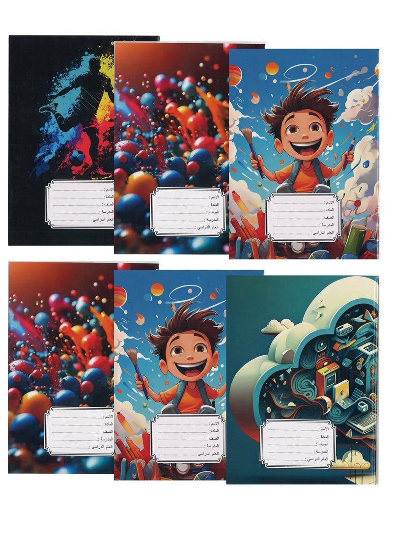 Sadaf دفتر ملاحظات مبطن منفرد مكون من 6 قطع مع غلاف بلاستيكي بتصميمات متنوعة مقاس A5 - Image 1