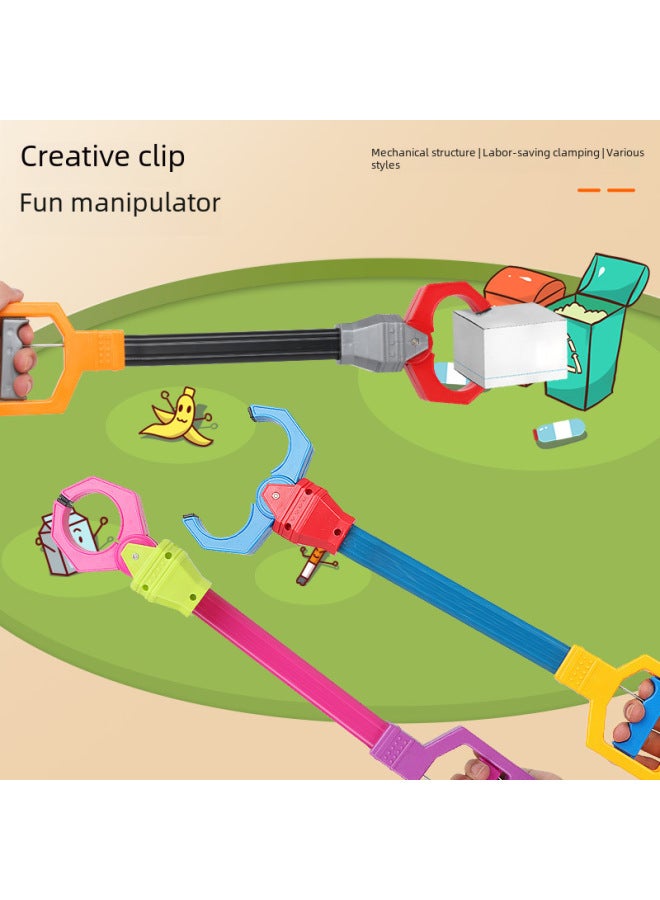 Creative Fun Long Handle Mechanical Arm Toy Parent-child Interaction Large Clip Elastic Pliers Children's Picker-Color:356J Blue Robotic Arm Toy - Image 4