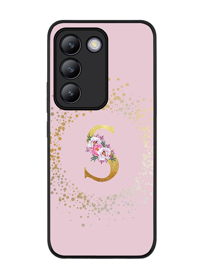Stylizedd Rugged Black edge case for Vivo V30 Lite 5G, Slim fit Flexible Cover -  Custom Monogram Initial Letter Floral Pattern Alphabet - S  (Pink ) - Image 1