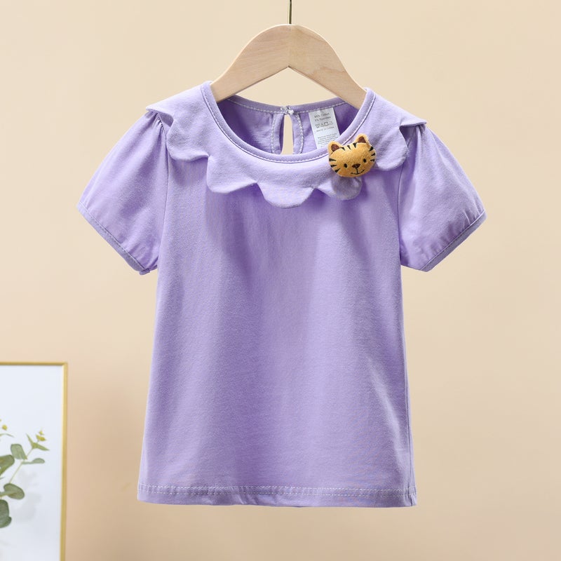 Girls' Summer Wear 2022 New Pure Cotton Short-Sleeved T-Shirt Small And Medium Children Western Style Half-Sleeved Baby Korean Style Summer Top - Image 4