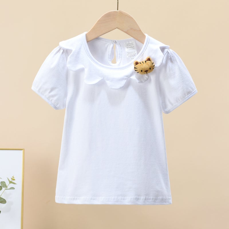Girls' Summer Wear 2022 New Pure Cotton Short-Sleeved T-Shirt Small And Medium Children Western Style Half-Sleeved Baby Korean Style Summer Top - Image 1