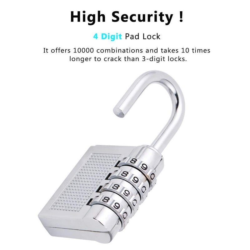 Brozon Heavy-Duty 4 Digit Combination Padlock for Gym, Locker, Luggage, Gate & Toolbox – Zinc Alloy Anti-Rust Resettable Security Lock for Indoor & Outdoor Use (2, Silver) - Image 3