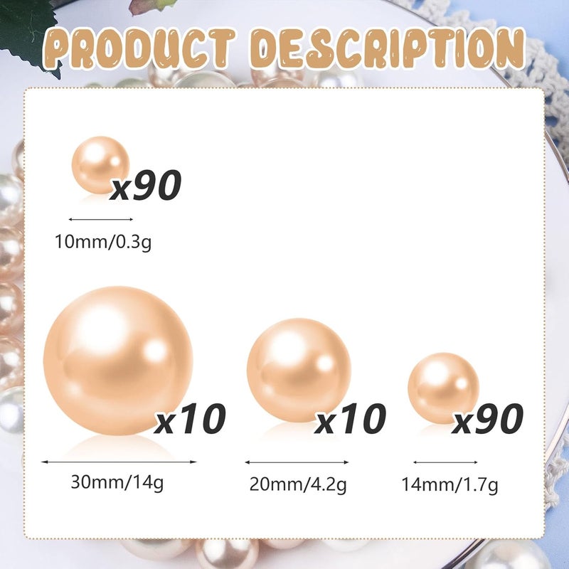 ZEBMOON 200PCS Champagne Faux Pearls Beads for Centerpiece Vases, Vase Filler Faux Pearls, No Holes Filler Beads for Party Anniversary Birthday Wedding Table Decor, 10/14/20/30mm - Image 2