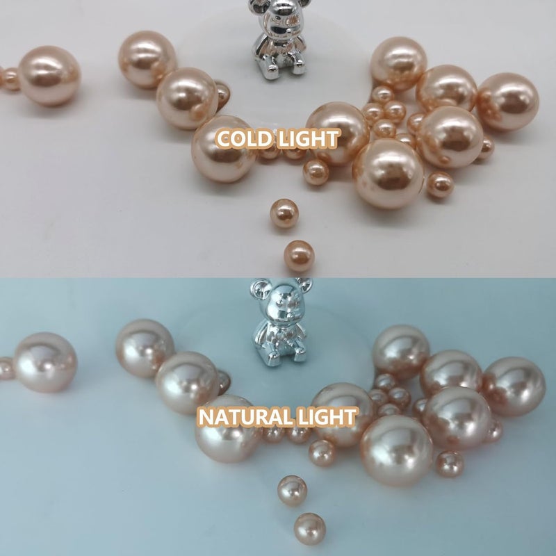 ZEBMOON 200PCS Champagne Faux Pearls Beads for Centerpiece Vases, Vase Filler Faux Pearls, No Holes Filler Beads for Party Anniversary Birthday Wedding Table Decor, 10/14/20/30mm - Image 3