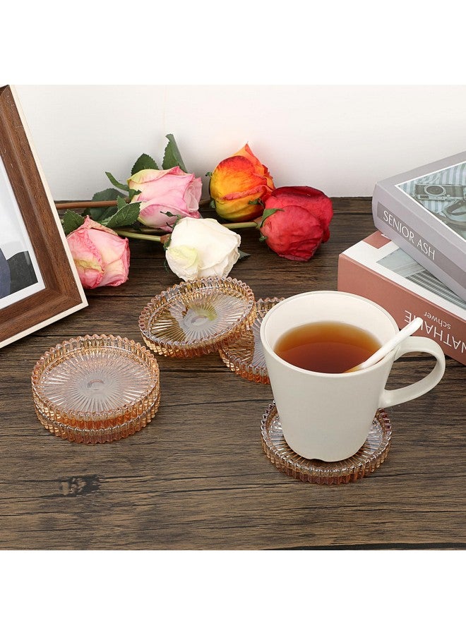 JUXYES 5 Pack Amber Tone Crystal Coasters Round Cup Mat, Glass Coasters For Drinks Coffee Tea Wine, Decorative Wine Bottle Coasters, Crystal Drink Coasters For Restaurant Bar Kitchen Dining Table - Image 4
