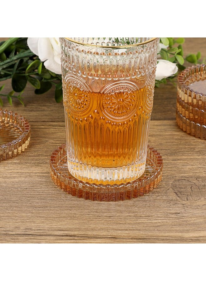 JUXYES 5 Pack Amber Tone Crystal Coasters Round Cup Mat, Glass Coasters For Drinks Coffee Tea Wine, Decorative Wine Bottle Coasters, Crystal Drink Coasters For Restaurant Bar Kitchen Dining Table - Image 5
