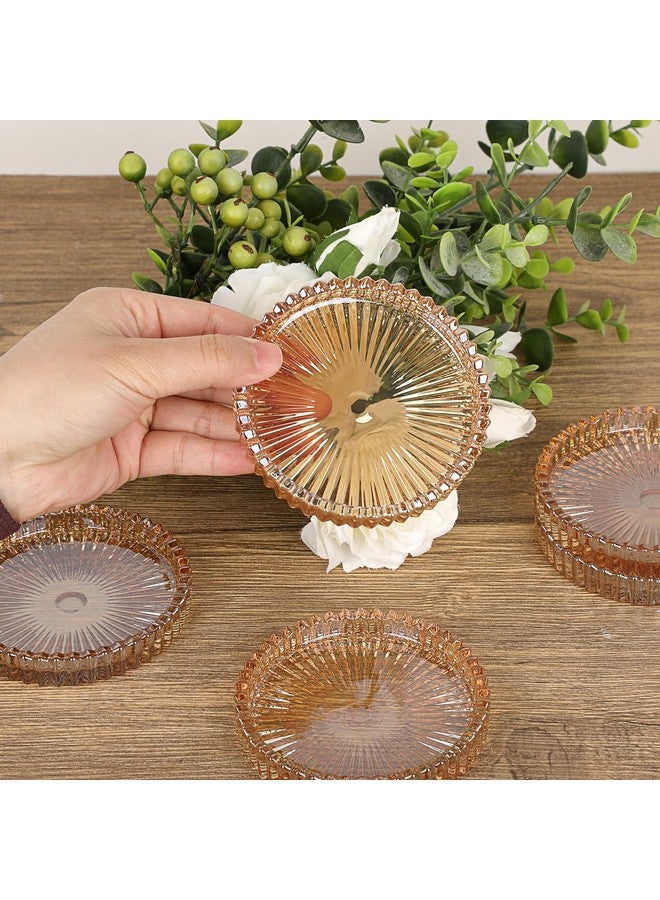 JUXYES 5 Pack Amber Tone Crystal Coasters Round Cup Mat, Glass Coasters For Drinks Coffee Tea Wine, Decorative Wine Bottle Coasters, Crystal Drink Coasters For Restaurant Bar Kitchen Dining Table - Image 3