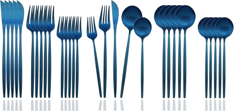 JASHII Flatware Silverware Set Stainless Steel Satin Finish Cutlery Set Service for 6 30Piece Spoons And Forks Kitchen Utensil Set Dishwasher Safe Matte Blue - Image 1