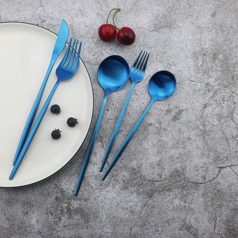 JASHII Flatware Silverware Set Stainless Steel Satin Finish Cutlery Set Service for 6 30Piece Spoons And Forks Kitchen Utensil Set Dishwasher Safe Matte Blue - Image 5