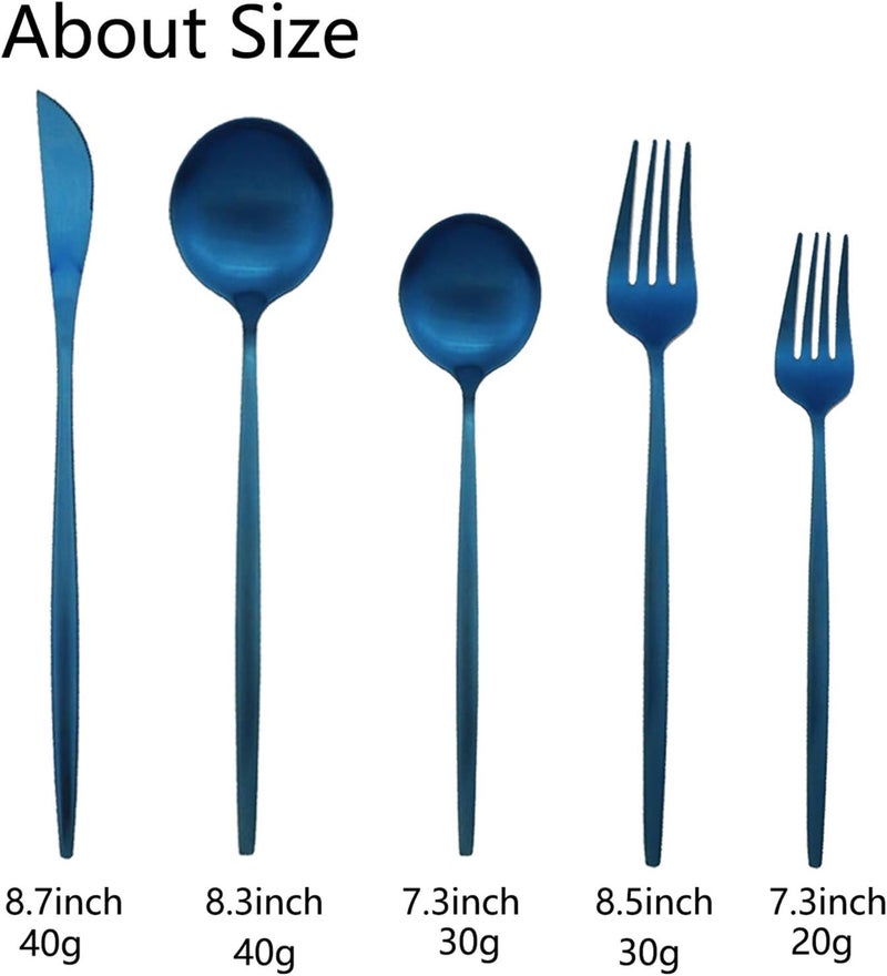 JASHII Flatware Silverware Set Stainless Steel Satin Finish Cutlery Set Service for 6 30Piece Spoons And Forks Kitchen Utensil Set Dishwasher Safe Matte Blue - Image 3