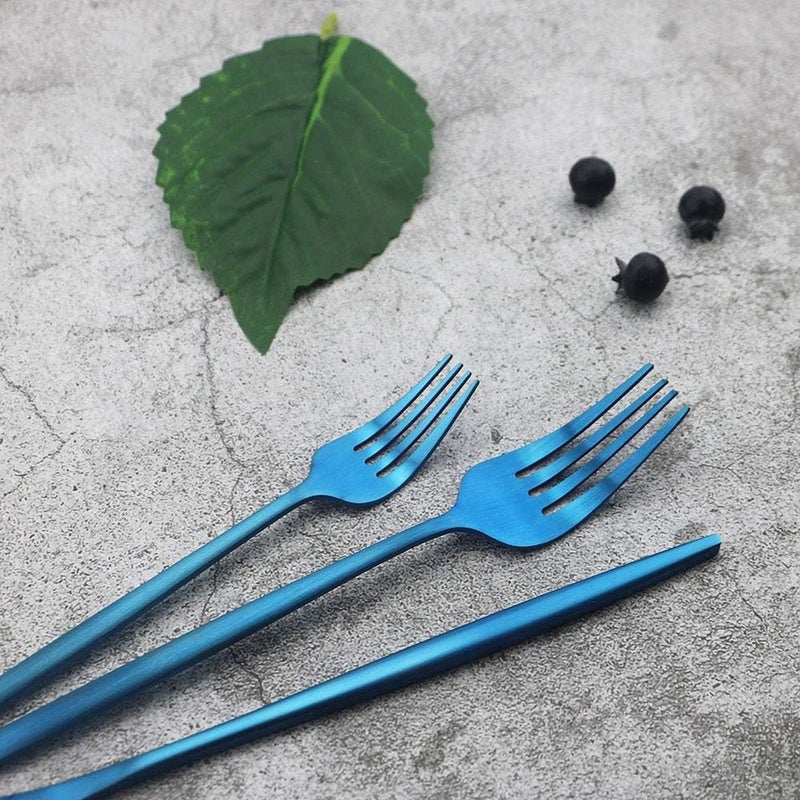 JASHII Flatware Silverware Set Stainless Steel Satin Finish Cutlery Set Service for 6 30Piece Spoons And Forks Kitchen Utensil Set Dishwasher Safe Matte Blue - Image 4