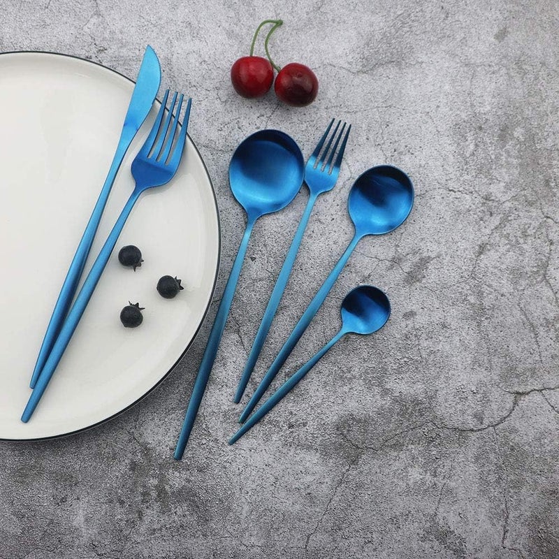 JASHII Flatware Silverware Set Stainless Steel Satin Finish Cutlery Set Service for 6 30Piece Spoons And Forks Kitchen Utensil Set Dishwasher Safe Matte Blue - Image 2