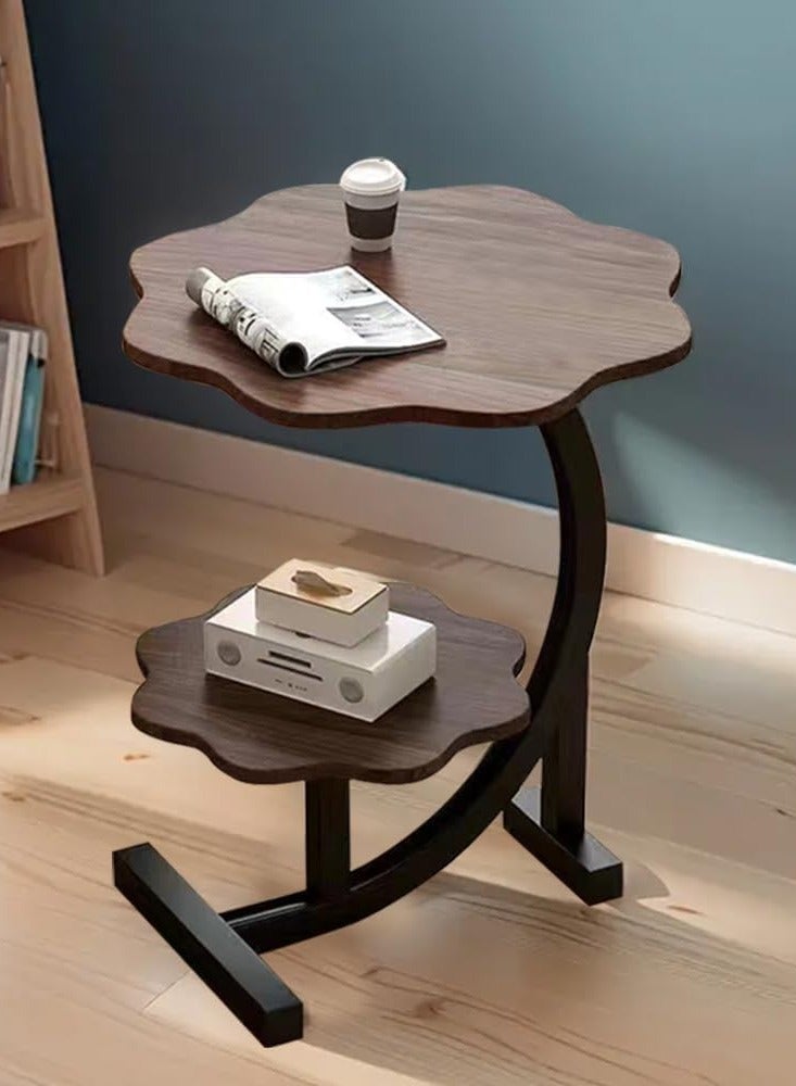 ديكور هيلز طاولة جانبية من ديكور هيلز بطابقين، طاولة صينية على شكل زهرة، تتطلب تجميعًا يدويًا، طاولة أريكة على شكل حرف C، طاولة جانبية متنقلة سميكة ومتينة لغرفة المعيشة والأريكة وغرفة النوم - لون الجوز - Image 2