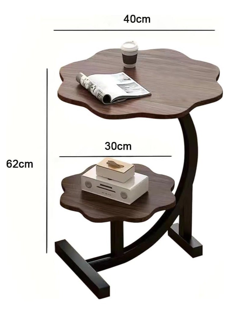 ديكور هيلز طاولة جانبية من ديكور هيلز بطابقين، طاولة صينية على شكل زهرة، تتطلب تجميعًا يدويًا، طاولة أريكة على شكل حرف C، طاولة جانبية متنقلة سميكة ومتينة لغرفة المعيشة والأريكة وغرفة النوم - لون الجوز - Image 3