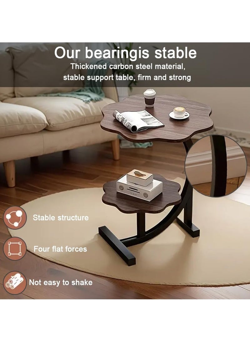 ديكور هيلز طاولة جانبية من ديكور هيلز بطابقين، طاولة صينية على شكل زهرة، تتطلب تجميعًا يدويًا، طاولة أريكة على شكل حرف C، طاولة جانبية متنقلة سميكة ومتينة لغرفة المعيشة والأريكة وغرفة النوم - لون الجوز - Image 4