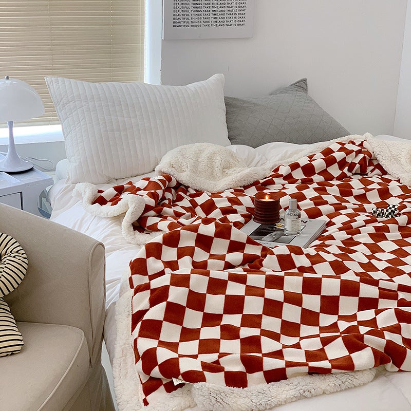 Scandinavian Style Checkerboard Blanket Milk Velvet Blanket Sofa Blanket Nap Blanket Air Conditioning Blanket Fluffy - Image 4