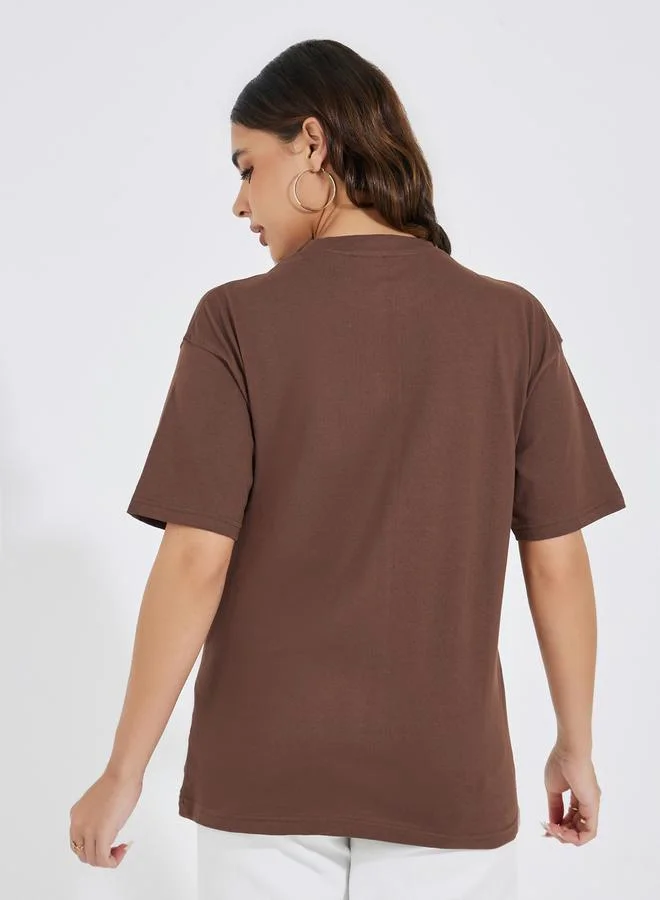 Styli Oversized Embroidered T-Shirt with Dropped Shoulder