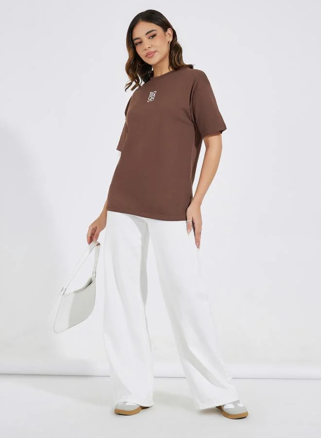 Styli Styli Oversized Embroidered T-Shirt with Dropped Shoulder