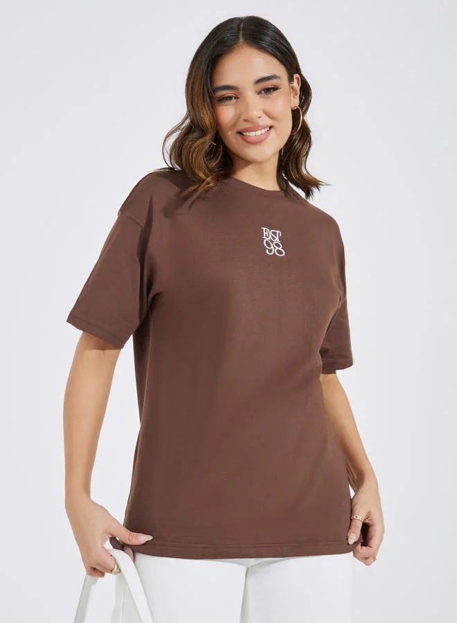 Styli Styli Oversized Embroidered T-Shirt with Dropped Shoulder