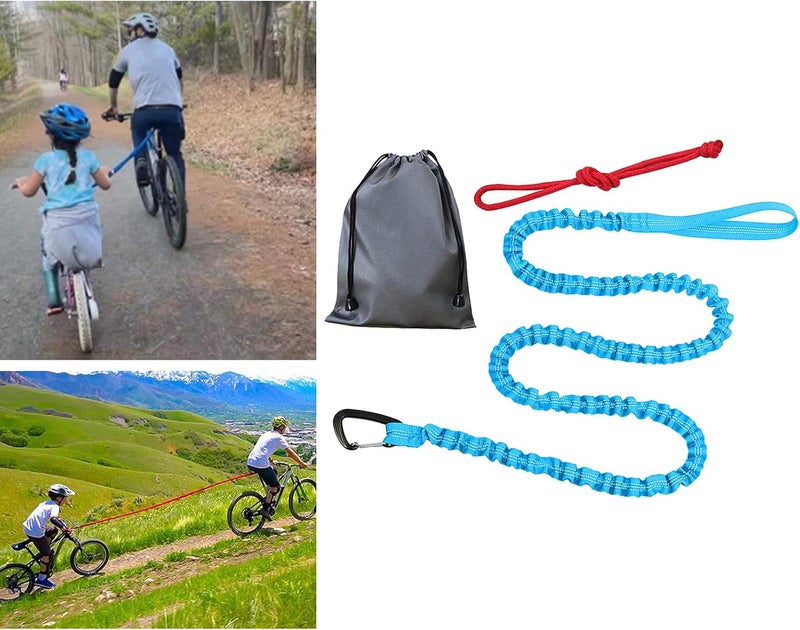 klarako Bike Tow Rope Bungee Towing Strap Road MTB Bicycle Pulling Strap Cycling Shock Absorbing with Carabiner Easier Hill Climbs for Kids Women Men Riding - Blue - Image 5