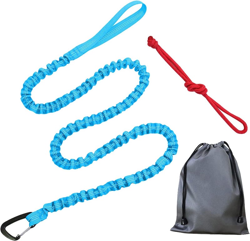 klarako Bike Tow Rope Bungee Towing Strap Road MTB Bicycle Pulling Strap Cycling Shock Absorbing with Carabiner Easier Hill Climbs for Kids Women Men Riding - Blue - Image 1