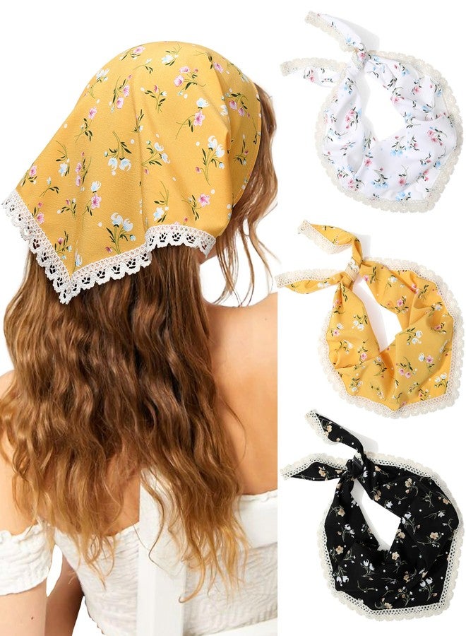 Molans 3Pcs Floral Head Scarf, Chiffon Hair Bandanas Kerchief, Vintage Boho Hair Scarf for Women Girls - Image 1