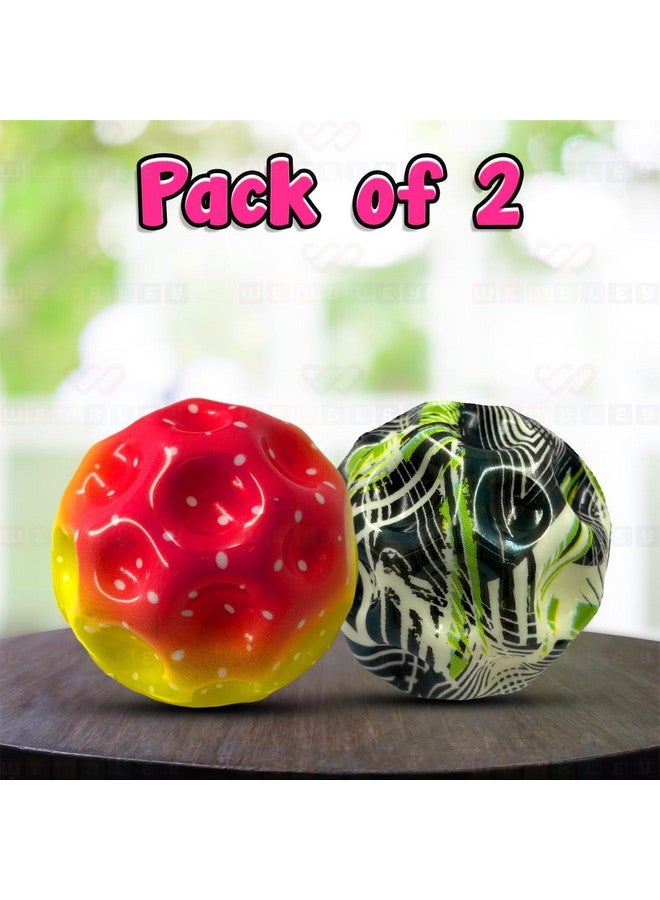 Wembley Moon Ball High Bouncing Ball with for Kids Adults Pets Easy Grip Sports Space Ball with Craters Indoor Outdoor Toy Helps in Hand Eye Coordination Stress Relief - Pack of 2, Random Color - Image 5