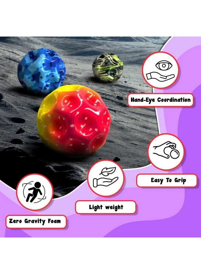 Wembley Moon Ball High Bouncing Ball with for Kids Adults Pets Easy Grip Sports Space Ball with Craters Indoor Outdoor Toy Helps in Hand Eye Coordination Stress Relief - Pack of 2, Random Color - Image 3