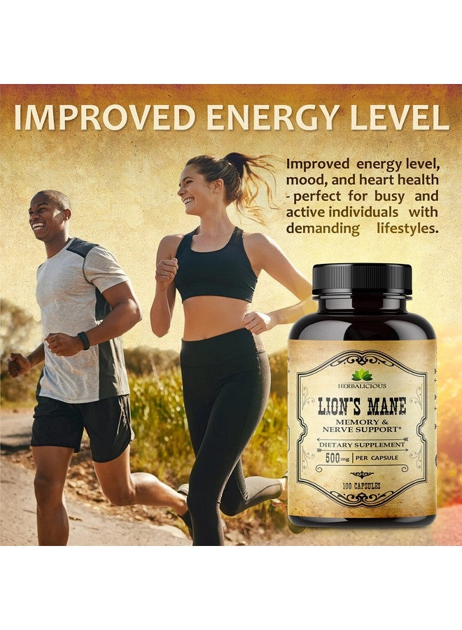 Lion’S Mane Mushroom Supplement Premium Mushroom Powder Capsules For Memory And Nerve Support Nongluten And Nongmo Focus Supplement 500Mg Lion’S Mane 100 Capsules