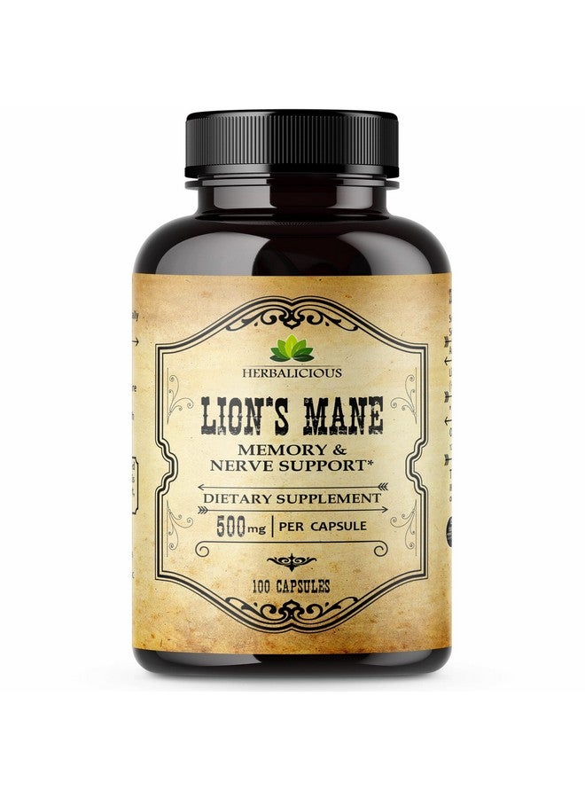 Lion’S Mane Mushroom Supplement Premium Mushroom Powder Capsules For Memory And Nerve Support Nongluten And Nongmo Focus Supplement 500Mg Lion’S Mane 100 Capsules