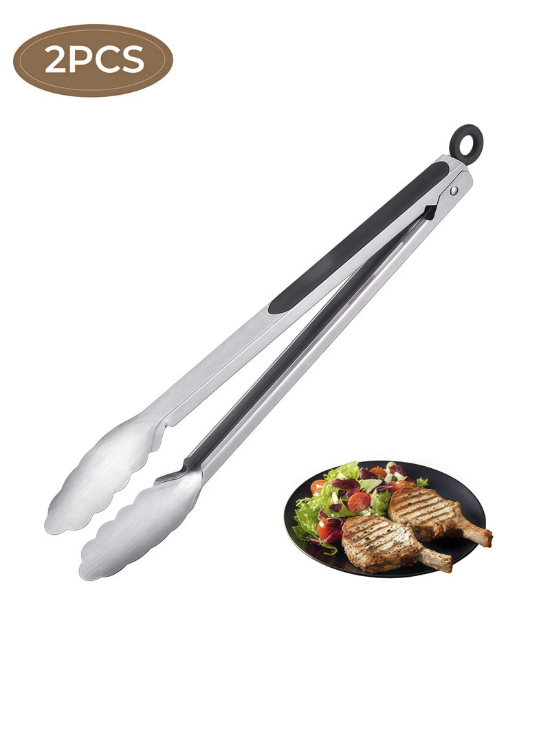 2PCS Kitchen Tongs - Heavy Duty Food Tongs, Ergonomic Grip,Superior Stainless Steel and Non-Slip Heat Resistant handle - Perfect for Cooking, Salad, Grilling, Barbecue,Dishwasher safe - Image 1
