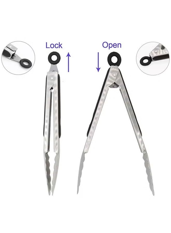 2PCS Kitchen Tongs - Heavy Duty Food Tongs, Ergonomic Grip,Superior Stainless Steel and Non-Slip Heat Resistant handle - Perfect for Cooking, Salad, Grilling, Barbecue,Dishwasher safe - Image 3
