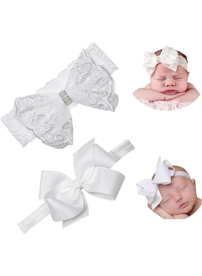 Nishine Nishine 2 Pack Baptism White Newborn Bowknot Headbands Baby Christening Hair Bows Headwrap Toddler Hairband  - Image 1