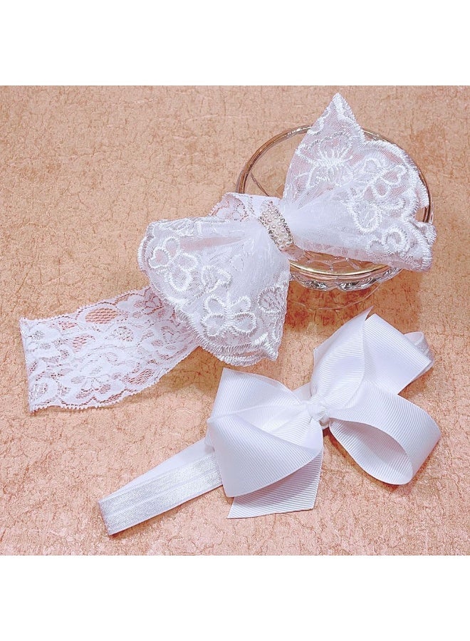Nishine Nishine 2 Pack Baptism White Newborn Bowknot Headbands Baby Christening Hair Bows Headwrap Toddler Hairband  - Image 3