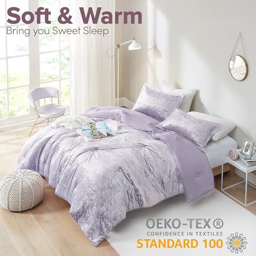 Comfort Spaces Juliette Purple Comforter Set Velvet Lush with Soft Brushed Microfiber Reverse, All Season Cozy Velvet Lavender Bedding Sets, Fluffy Comforter Bed Set, Matching Sham, Full/Queen 3 Piece - Image 2