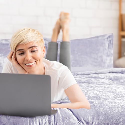 Comfort Spaces Juliette Purple Comforter Set Velvet Lush with Soft Brushed Microfiber Reverse, All Season Cozy Velvet Lavender Bedding Sets, Fluffy Comforter Bed Set, Matching Sham, Full/Queen 3 Piece - Image 4