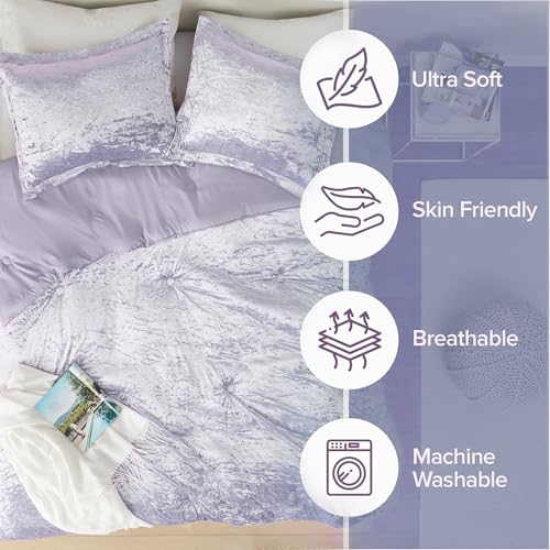 Comfort Spaces Juliette Purple Comforter Set Velvet Lush with Soft Brushed Microfiber Reverse, All Season Cozy Velvet Lavender Bedding Sets, Fluffy Comforter Bed Set, Matching Sham, Full/Queen 3 Piece - Image 3