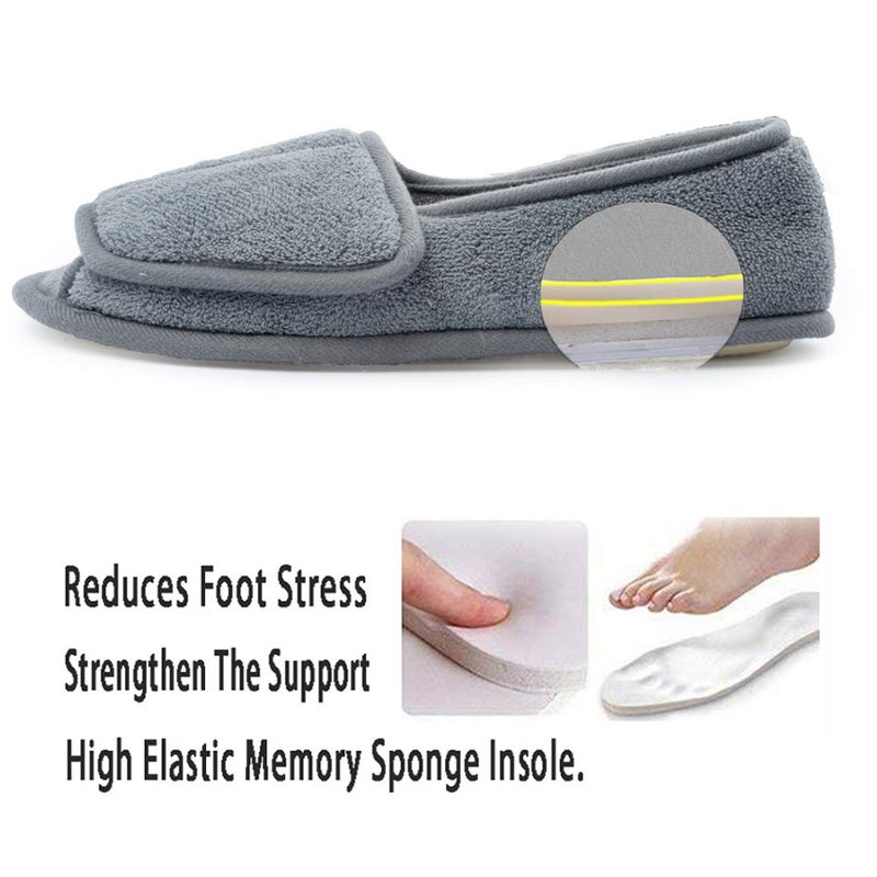 Git-up Women Diabetic Slippers/W Arthritis Edema Adjustable Closure Memory Foam House Shoes Open Toe Extra WideGRAY9. - Image 4