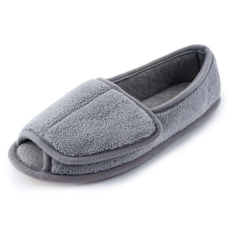 Git-up Women Diabetic Slippers/W Arthritis Edema Adjustable Closure Memory Foam House Shoes Open Toe Extra WideGRAY9. - Image 1