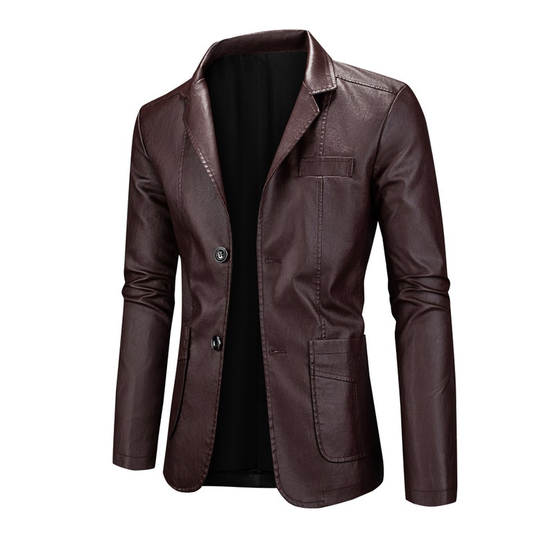 Suit Leather Jacket Spring Autumn Winter New Leather Stand Collar Cardigan New Product Machine - Image 4
