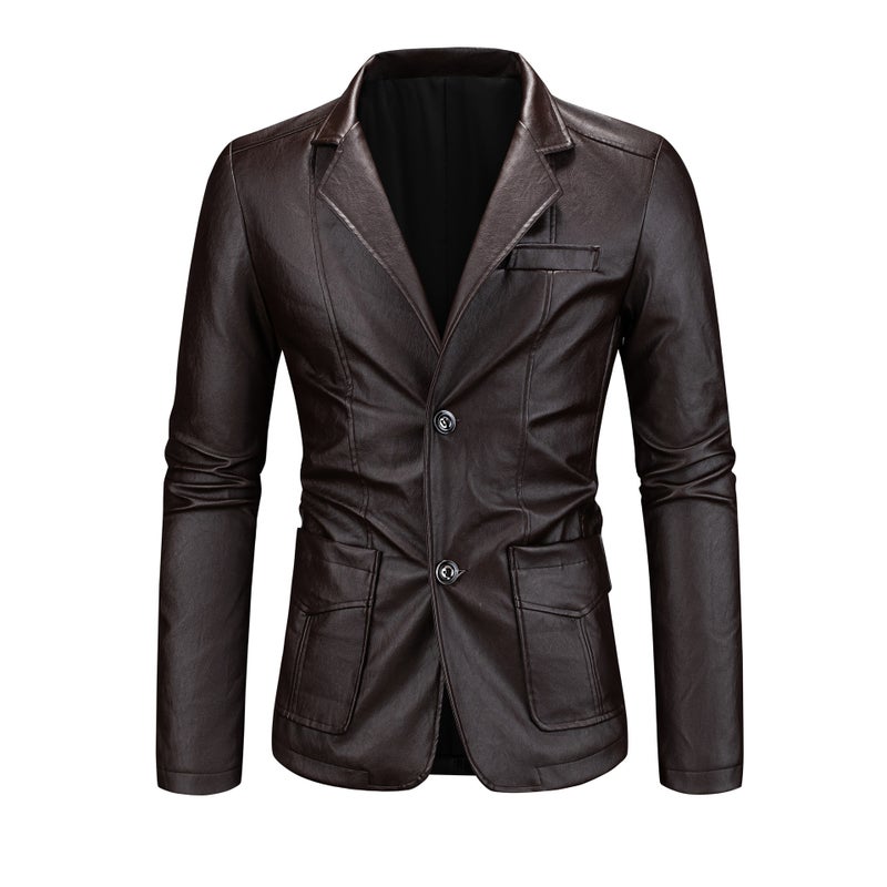 Suit Leather Jacket Spring Autumn Winter New Leather Stand Collar Cardigan New Product Machine - Image 5