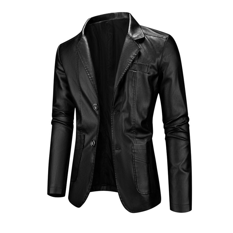 Suit Leather Jacket Spring Autumn Winter New Leather Stand Collar Cardigan New Product Machine - Image 3