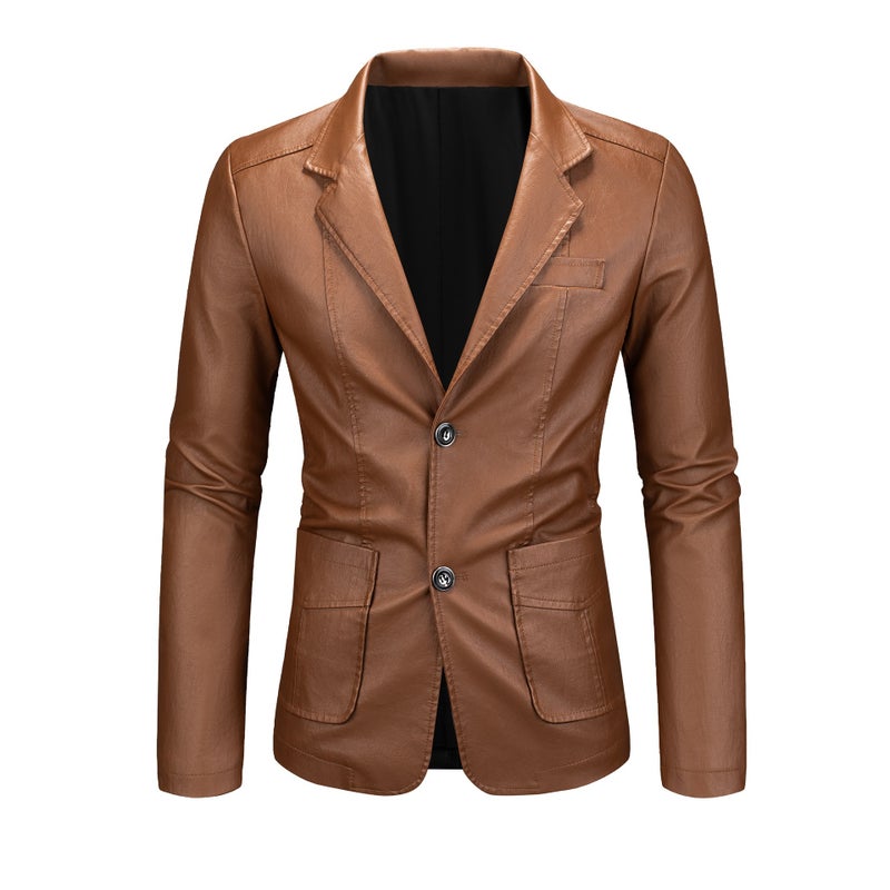 Suit Leather Jacket Spring Autumn Winter New Leather Stand Collar Cardigan New Product Machine - Image 1