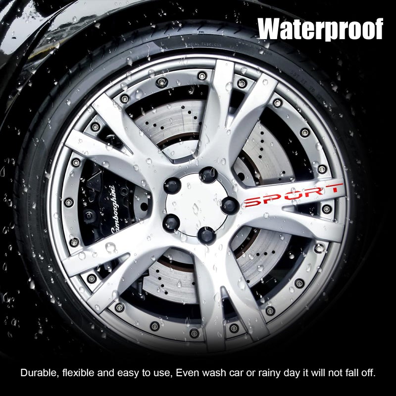 Kewucn Car Decal Stickers, 14 PCS Reflective Sport Logo, Auto Wheel Rim Decor, Polyethylene Terephthalate, Red, for All Vehicles - Image 3