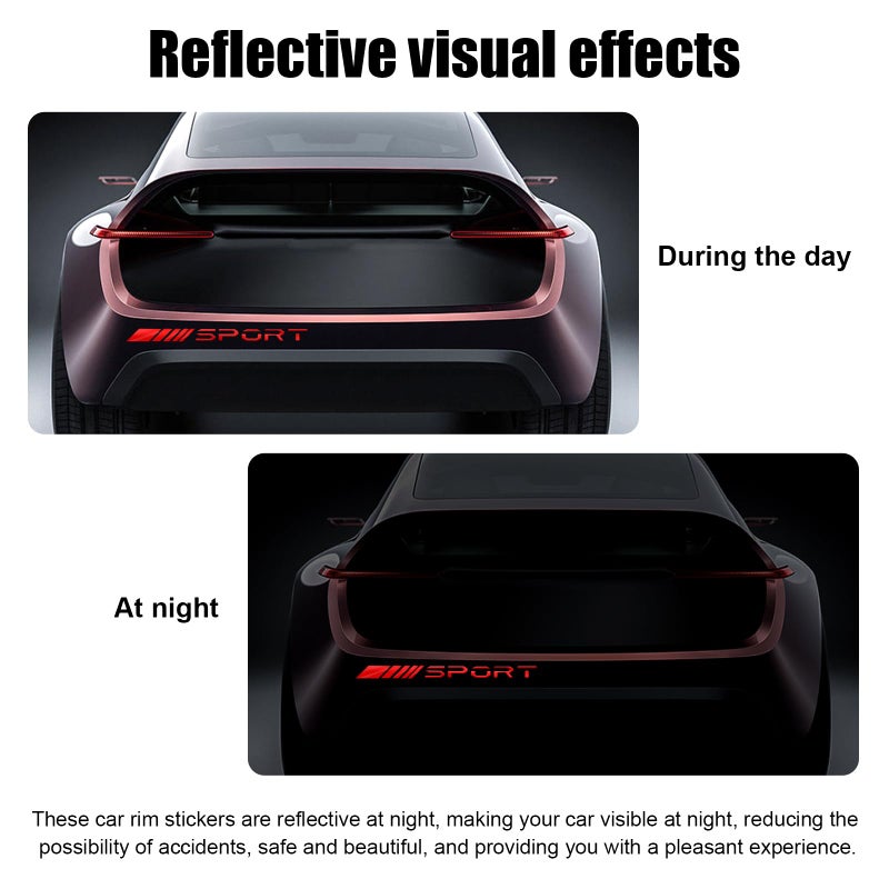 Kewucn Car Decal Stickers, 14 PCS Reflective Sport Logo, Auto Wheel Rim Decor, Polyethylene Terephthalate, Red, for All Vehicles - Image 5