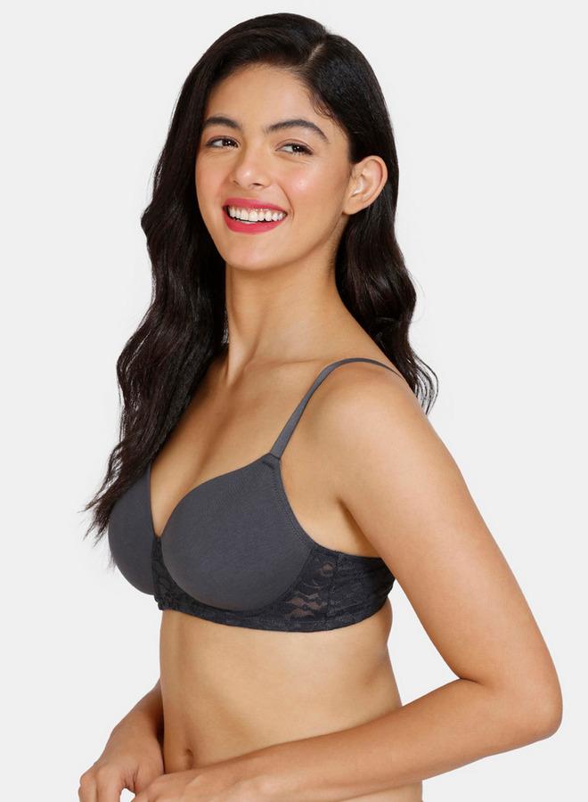 Zivame Lace Detail Padded Balconette Bra with Hook and Eye Closure - Image 3