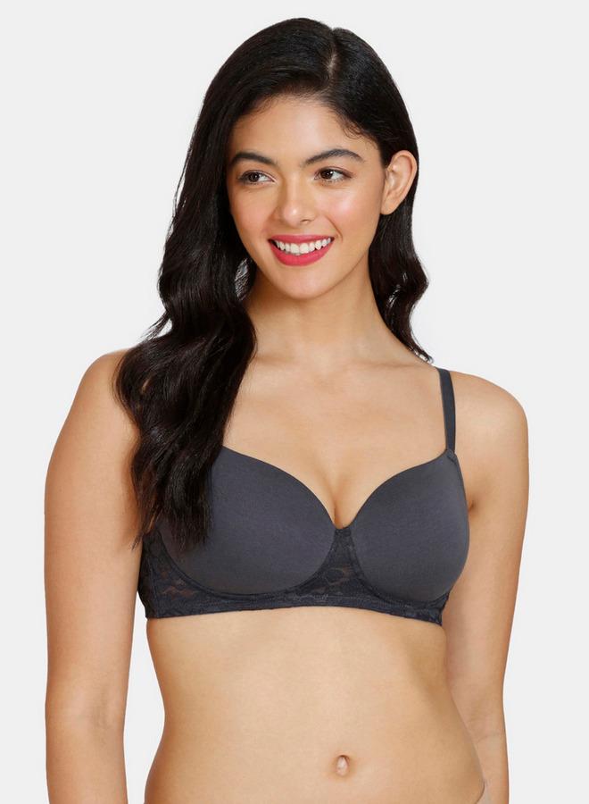 Zivame Lace Detail Padded Balconette Bra with Hook and Eye Closure - Image 1
