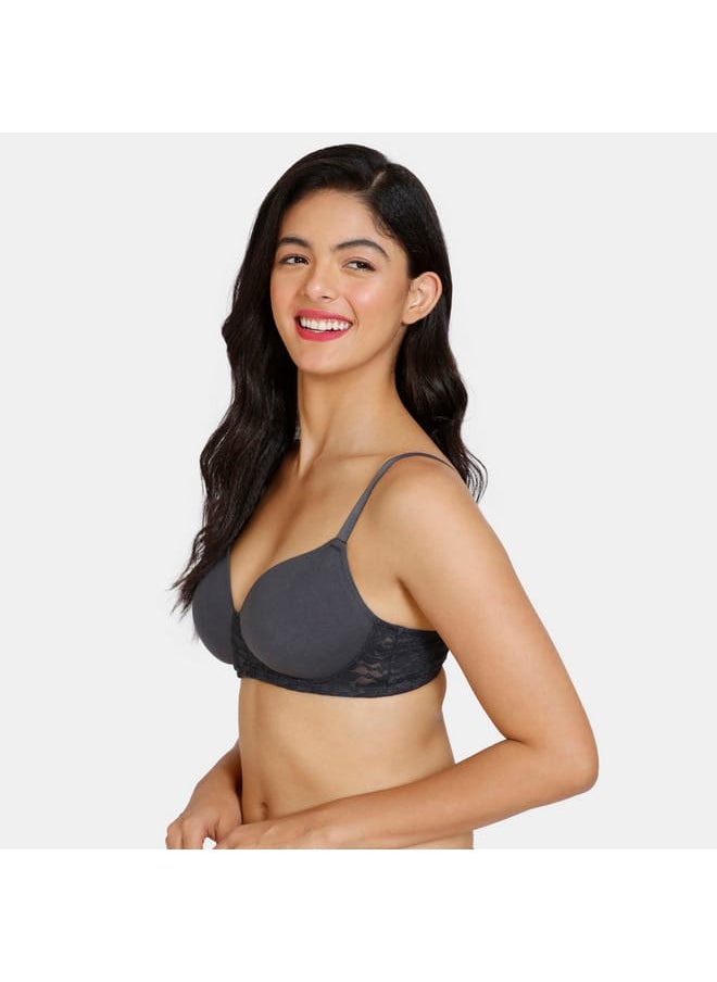zivame Zivame Lace Detail Padded Balconette Bra with Hook and Eye Closure  - Image 3